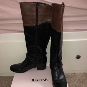 Black and brown knee boots